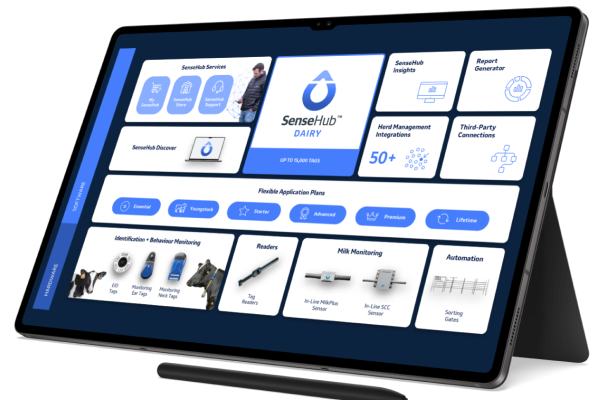 Nettbrett med informasjon om SenseHub Dairy Ecosystem