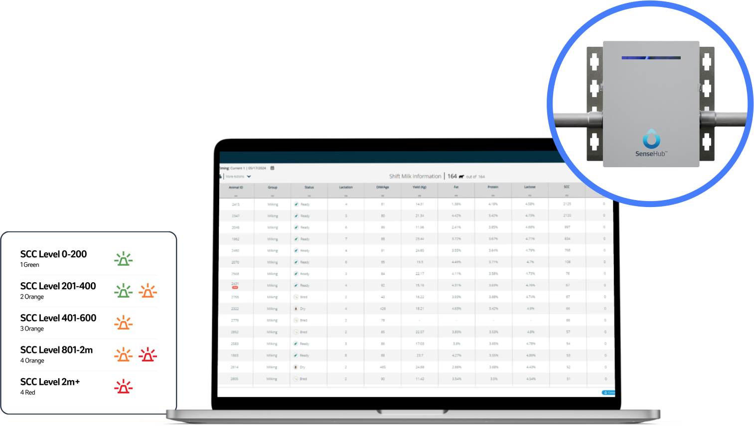 SenseHub Milk Monitoring-data vises på bærbar PC